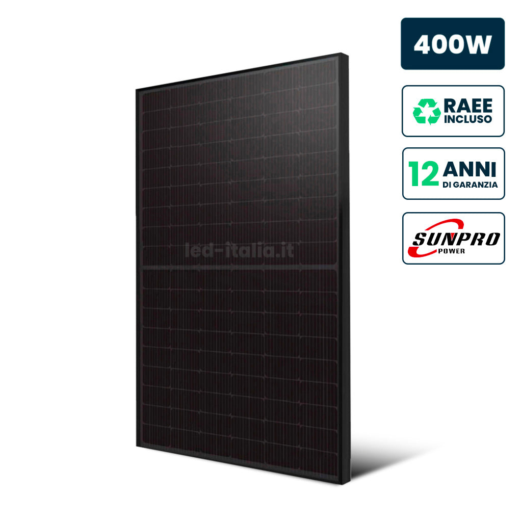 V-TAC Modulo Fotovoltaico SUNPRO TIER-1 da 400W Classe 1, Monocristallino Full Black IP67/IP68 V-TAC Modulo Fotovoltaico SUNPRO TIER-1 da 400W Classe 1, Monocristallino Full Black IP67/IP68